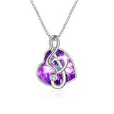 Dance with Me Purple Music Note Necklace for Women My Girls Heart Shaped Vitrail Color Changing Crystal Pendant with Crystal Element