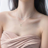 Double Layered Necklace Choker Circle Pendant Chain Necklace with Crystal