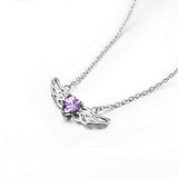 Guardian Angel Wings Necklace Sterling Silver Purple Simulated Birthstone Heart Pendant Necklace