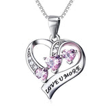 Engraved Love You More Sterling Silver Pink Jewelry Crystal Eternity Heart 18" Necklace (Pink Heart)