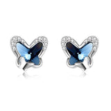 925 Sterling Silver Butterfly Stud Earrings with Blue Crystals from Crystal, Hypoallergenic Earrings