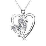 925 Sterling Silver Mom Baby Dolphin Love Pendant Necklace