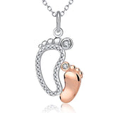 Mother Jewelry Gift 925 Solid Silver Two-Tone Mother and Child Etenal Love Feet Necklace 18"