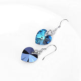 Sterling Silver Love Heart Dangle Drop Earrings with Blue Crystals