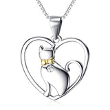 Women's Animal Jewelry Gift Solid Silver Love Heart Cat Necklace,18"