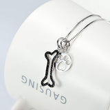 Women Silver Set Pendant Jewelry 925 Sterling Silver Two-tone Puppy Bone and Cat Paw Necklace,18"