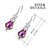 Sterling Silver Love Heart Dangle Drop Earrings with Crystals