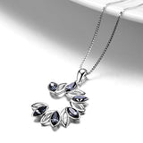 Round Necklace Two Tone Leaf Crystal Flower Necklace Open Circle Pendant Elegant Jewelry Gift for Women Girls