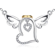 Sterling Silver Guardian Halo Angel Wings Heart Pendant Necklace Gift