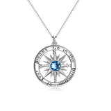 Blue Birthstone Sun Compass Necklace for Women Men Kids Go in The Direction of Your Dreams Engraved Pendant