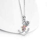 925 Sterling Silver Two-Tone Ship Anchor Rudder Pendant Necklace for Women Girls