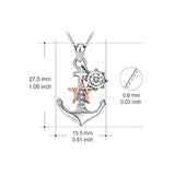 925 Sterling Silver Two-Tone Ship Anchor Rudder Pendant Necklace for Women Girls