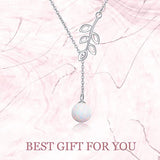 Y Lariat Necklace Sterling Silver Olive Leaf Pearl Opal Created Drop Pendant Necklace