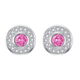 Round Cut Pink Halo Stud Earrings with Crystals,Hypoallergenic Earrings