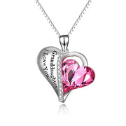 Granddaughter Grandmother Gifts - Granddaughter I Love You - Sterling Silver Heart Necklaces with Pink Crystals