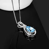 925 Sterling Silver Teardrop Pendant Necklace with Blue Crystals Jewelry