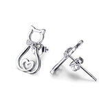 Cat Stud Earring 925 Sterling Silver Cubic Zirconial Cat Stud Earrings Jewelry for Girl Women