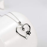 925 Sterling Silver Paw Print Heart Pendant 18" (Heart and Paw Print) Necklace