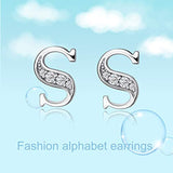 Initial Earrings in 925 Sterling Silver with Cubic Zirconial 26 Letter Alphabet Jewelry for Women Teen Girl