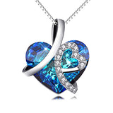 I Love You Forever Heart Pendant Necklace with Blue Crystals