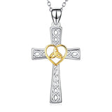 Religious Jewelry 925 Sterling Silver Two-Tone Eternal Love Heart Celtic Knot Cross Pendant Necklace