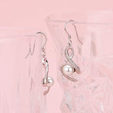 Infinity Earrings Sterling Silver Pearl Dangle Drops with Fishhook Anniversary Gifts for Women