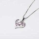 Engraved Love You More Sterling Silver Pink Jewelry Crystal Eternity Heart 18" Necklace (Pink Heart)