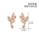 Rose Gold 925 Sterling Silver Leaf Stud Earrings with CZ