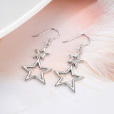 Sterling Silver Star Drop Dangle Earrings,Double Star Earrings