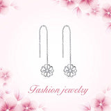 Threader Earrings Sterling Silver Leaf Heart Daisy Flower Teardrop Dangle Drop Pull Through Stud Earrings for Women Girls