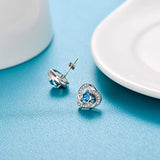 Birthstone Halo Heart Stud Earrings Blue Heart Shaped Crystals from Crystal