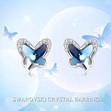 925 Sterling Silver Butterfly Stud Earrings with Blue Crystals from Crystal, Hypoallergenic Earrings