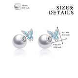 Butterfly Earrings Sterling Silver Pearl Double Sided Balls Stud Earrings