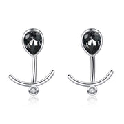 925 Sterling Silver Stud Earrings Crystal Anchor Ear Jacket Earrings Front Back 2 in 1