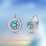 Round Halo Earrings Leverback Earrings with Crystal,Birthstone Gift for Women Girl