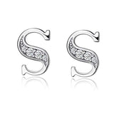 Initial Earrings in 925 Sterling Silver with Cubic Zirconial 26 Letter Alphabet Jewelry for Women Teen Girl