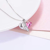 Granddaughter Grandmother Gifts - Granddaughter I Love You - Sterling Silver Heart Necklaces with Pink Crystals