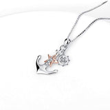 925 Sterling Silver Two-Tone Ship Anchor Rudder Pendant Necklace for Women Girls