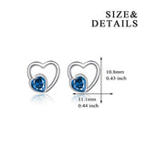 925 Sterling Silver Filigree Hollow Heart Ear Stud with Blue Cubic Zirconial Valentine Jewelry