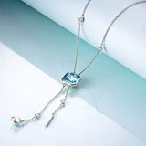 Square Crystal Necklace Birthstone Pendant Necklace with Blue Crystal,Fine Jewelry Gift for Women Girls