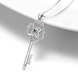 Key Pendant Necklace Lucky Clover Key-to-Love Jewelry with Crystals for Her Women