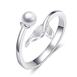 Sterling Silver Ocean Mermaid Rings for Women Teens Girls,Fish Tail Finger Adjustable Rings