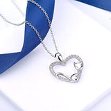 Cat Necklace Sterling Silver Sleeping Cat Heart Pendant Necklace Gift for Women Girls