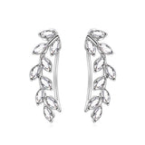 Hypoallergenic 925 Sterling Silver Ear Crawlers Cuff Earrings-Ear Climbers Earrings with Petal Leaf Crystals