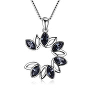 Round Necklace Two Tone Leaf Crystal Flower Necklace Open Circle Pendant Elegant Jewelry Gift for Women Girls