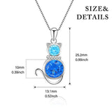 Cat Necklace 925 Sterling Silver with Blue Crystal Box Chain 18" for Women Girl