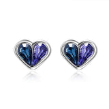 Heart Stud Earrings with Blue Purple Teardrop Crystals from Crystal,Hypoallergenic Small Earrings