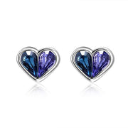 Heart Stud Earrings with Blue Purple Teardrop Crystals from Crystal,Hypoallergenic Small Earrings