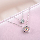 Double Layered Necklace Choker Circle Pendant Chain Necklace with Crystal