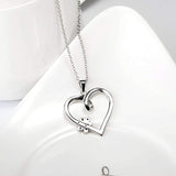 925 Sterling Silver Paw Print Heart Pendant 18" (Heart and Paw Print) Necklace